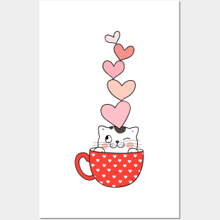 CAT VALENTINES DAY/ Cute Kitty and Hearts Posters and Art